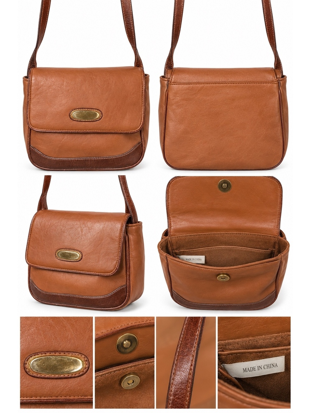 Brown leather crossbody flap bag